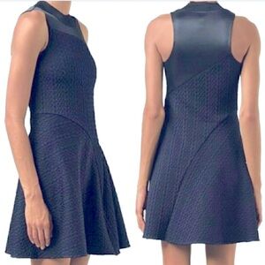3.1 Phillip Lim Navy Blue and Black Dress Mock Neck Sleeveless Jacquard Sz M